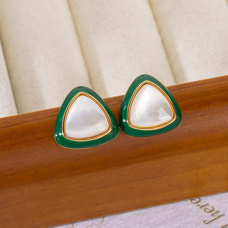 Geometric Enamel Resin Earrings with Natural Mother of Pearl - Luminous