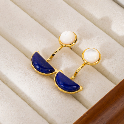 Lapis Lazuli  Crescent Stud Earrings | Vintage Boho Statement Jewelry for Women | Artistic Niche Design with Instagram-Worthy Sophistication