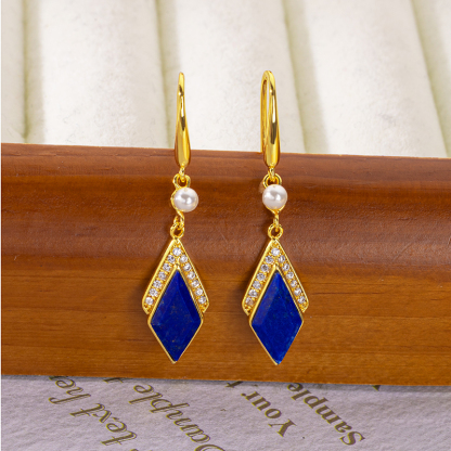 Vintage Faceted Lapis Earrings | Geometric, Petite & Natural