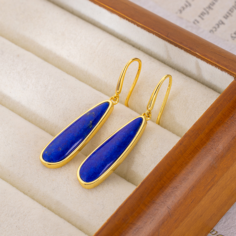 Minimalist Lapis Lazuli Teardrop Dangle Earrings