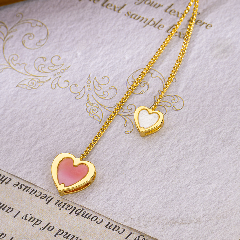 Natural Queen Conch & Mother of Pearl Double Heart Necklace Gift