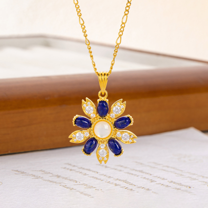 Elegant Lapis Lazuli Necklace: European Floral Pendant