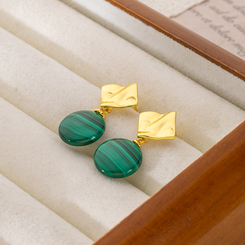 Hammered Malachite Geometric Earrings - Korean Style Drop Earrings