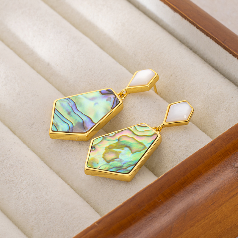 Luxury Abalone Shell Earrings: Geometric Polygon Vacation Drops