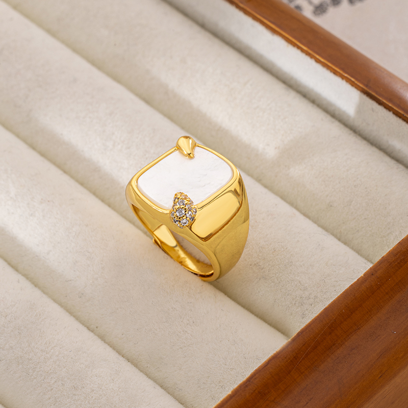Square Mother of Pearl Ring: 18K Gold Plated Bold Chic