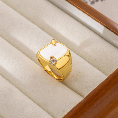 Square Mother of Pearl Ring: 18K Gold Plated Bold Chic