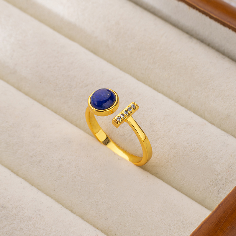 Lapis Lazuli Bar Ring - Round Open Adjustable Ring