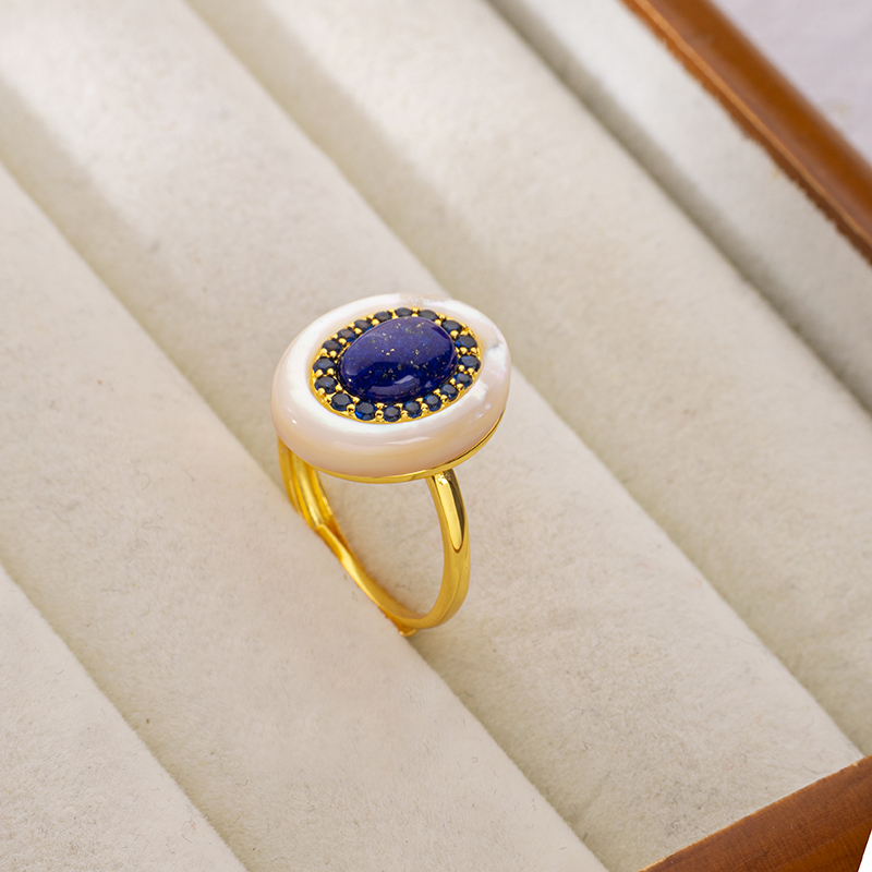 Oval Lapis Lazuli Open Ring - Vintage Elegant Band