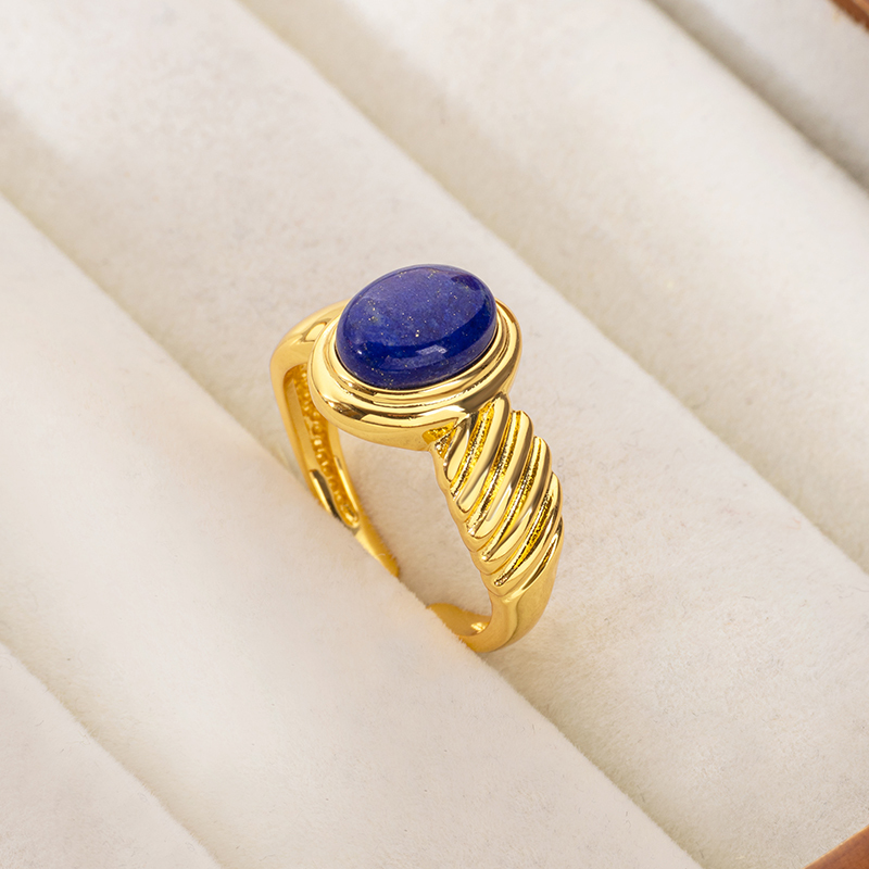 Natural Oval Lapis Lazuli Ring for Women | Vintage Style Striped Design