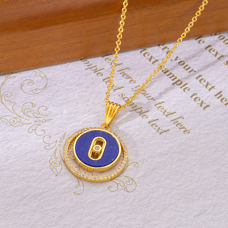 Lapis Lazuli & Diamond Pendant Necklace - Sterling Silver 18k Gold Plated
