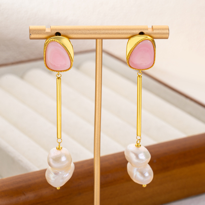 Queen Conch & Baroque Pearl Drop Earrings - Luxury Fringe Design