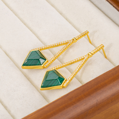Natural Malachite Faceted Earrings | Triangular European Chic 
