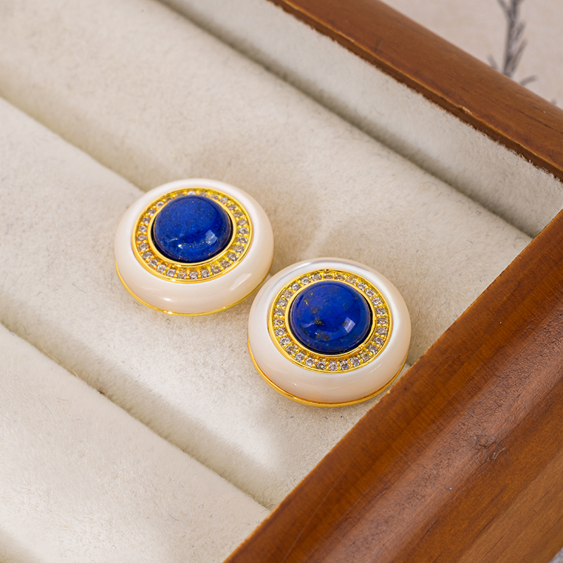 Round Natural Lapis Lazuli Stud & Dangle Earrings | Boho Minimalist Jewelry for Women | Artisan-Crafted Everyday Elegance