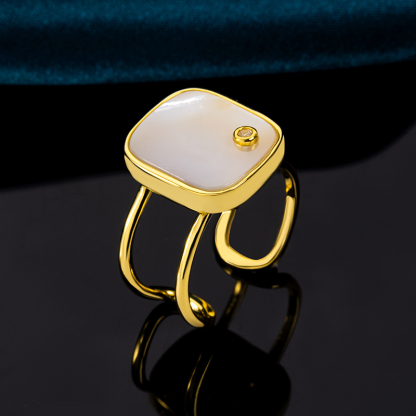 Natural MOP Square Ring Adjustable Unique