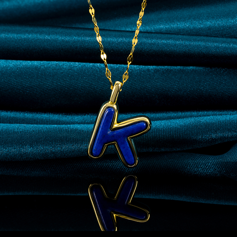 Electroformed 999 Silver Letter Lapis Lazuli Necklace