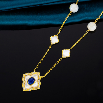 Lapis & MOP Clover Pendant Necklace - Lucky & Luxe