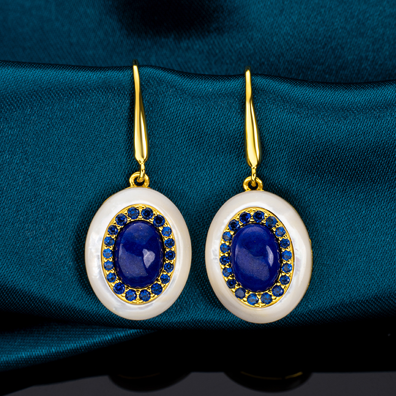 Raw Lapis Oval Earrings - Elegant & Chic Style