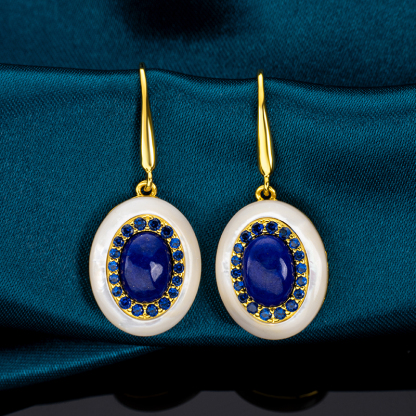 Raw Lapis Oval Earrings - Elegant & Chic Style