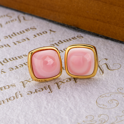Natural Conch Square Earrings: Chic & Refined