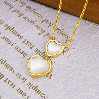 Double Heart Natural Mother of Pearl Necklace Women's