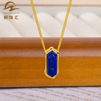 青金石项链女新款轻奢高级感欧美时尚小众设计感锥形吊坠颈链