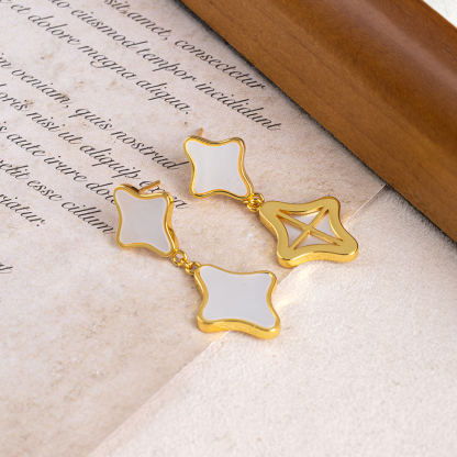 Boho Chic Shell Earrings - White MOP Clover, Minimalist Drops