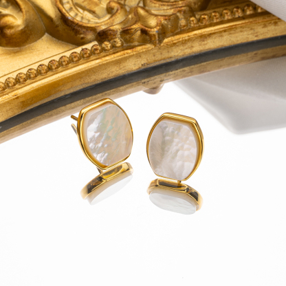 Elegant Square White Mother Pearl Earrings - Unique Minimalist