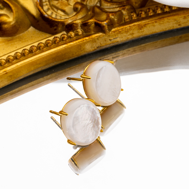 Natural Oval Mother of Pearl Studs | White & Classic