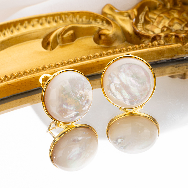 Oversized White MOP Clip-Ons | Western Fashion Earrings