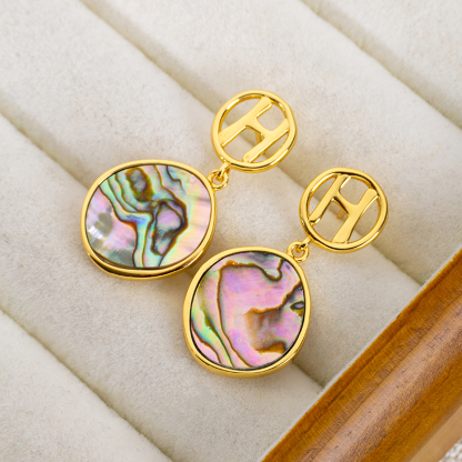 Iridescent Abalone Round Earrings | Vintage Euro Chic