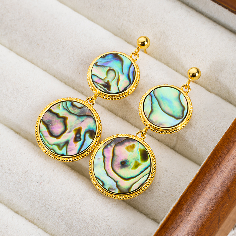 French Natural Abalone Shell Round Earrings