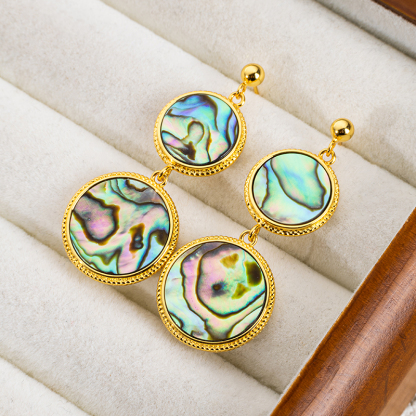 French Natural Abalone Shell Round Earrings