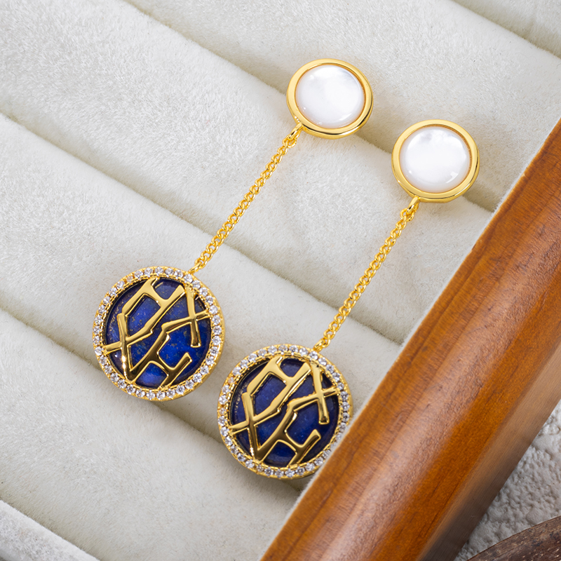 18K Gold Plated Lapis Lazuli Drop Earrings - Royal Vintage Style