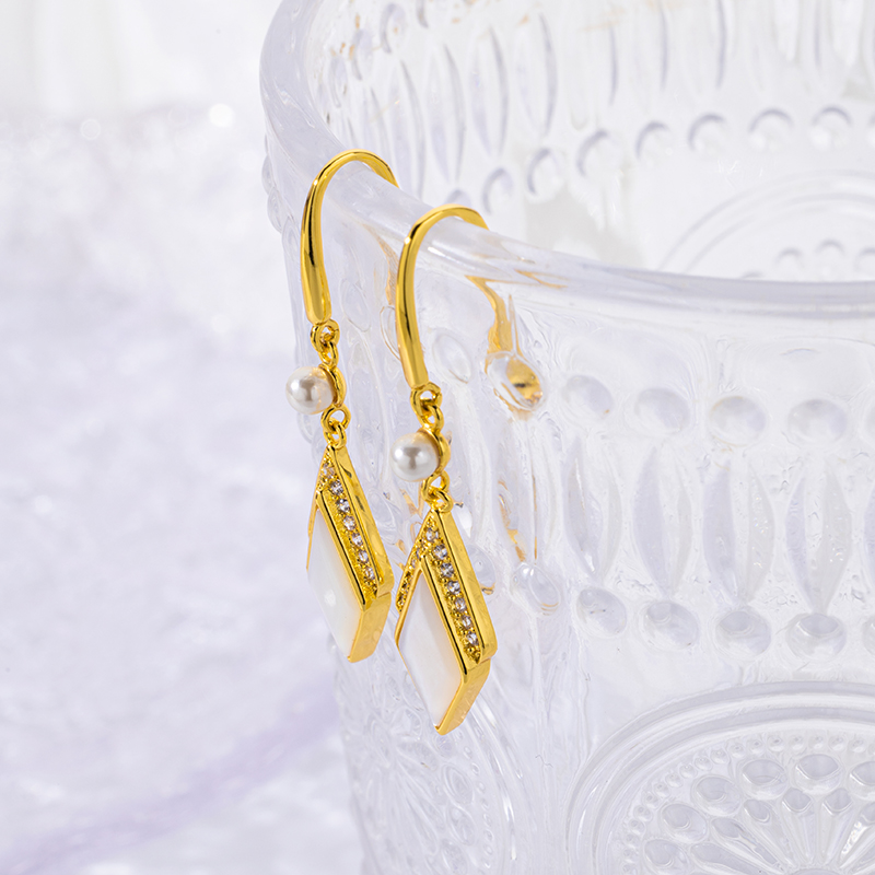 Elegant Rhombus White MOP Earrings | Chic Studs 
