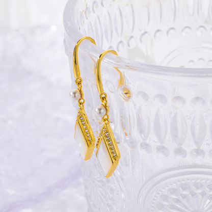 Elegant Rhombus White MOP Earrings | Chic Studs 