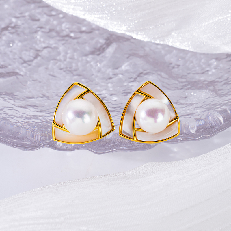 French Freshwater Pearl & MOP Studs | Minimalist Luxe