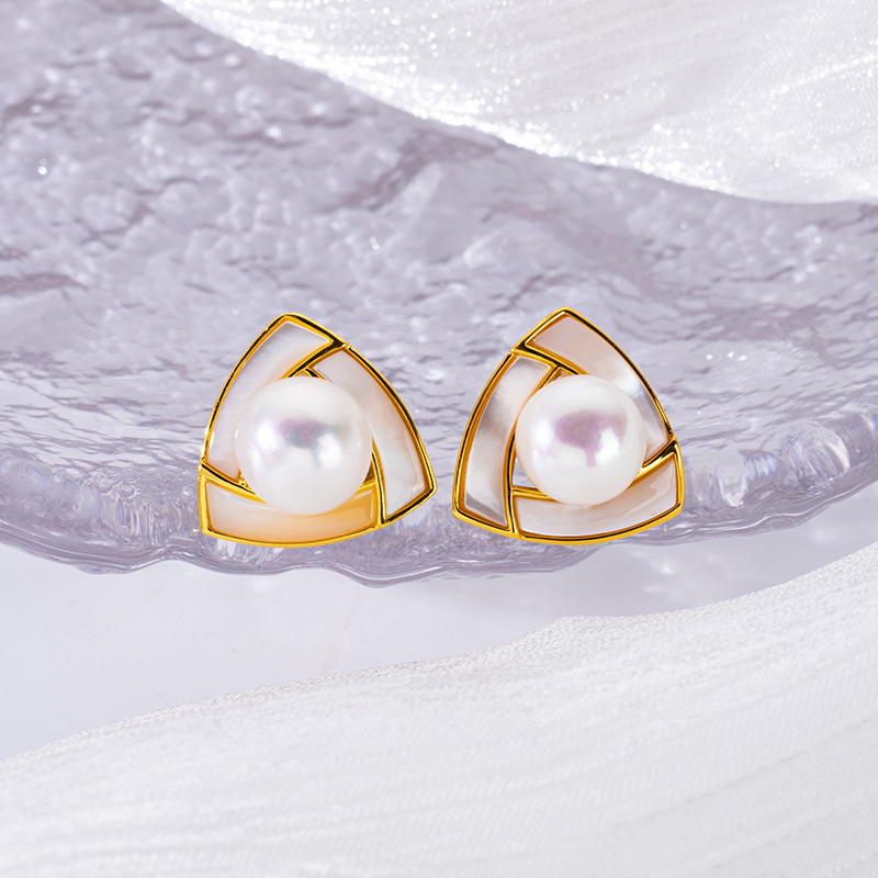 French Freshwater Pearl & MOP Studs | Minimalist Luxe