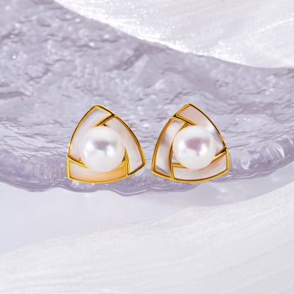 French Freshwater Pearl & MOP Studs | Minimalist Luxe
