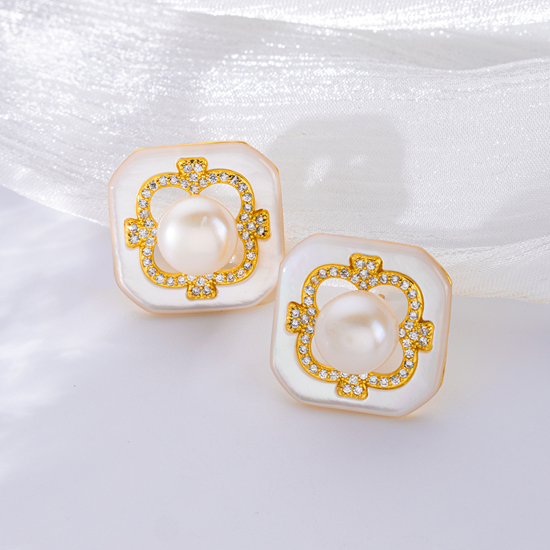 Natural Pearl & Square MOP Studs | Refined Luxe