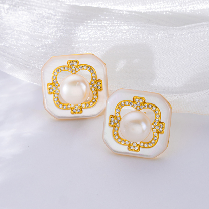 Natural Pearl & Square MOP Studs | Refined Luxe