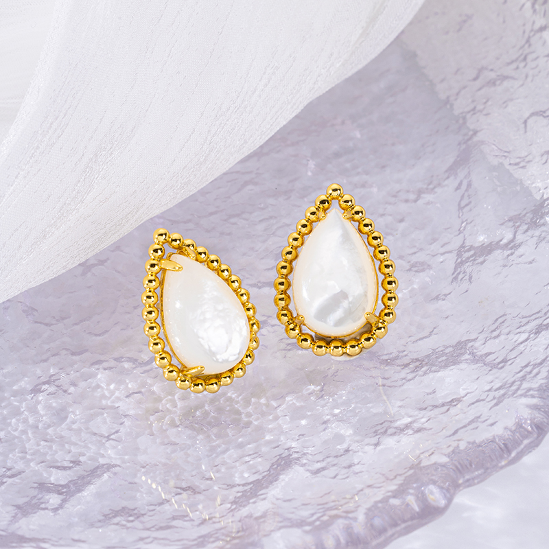 Ocean MOP Teardrop Studs - French Vintage 18K Gold Plated