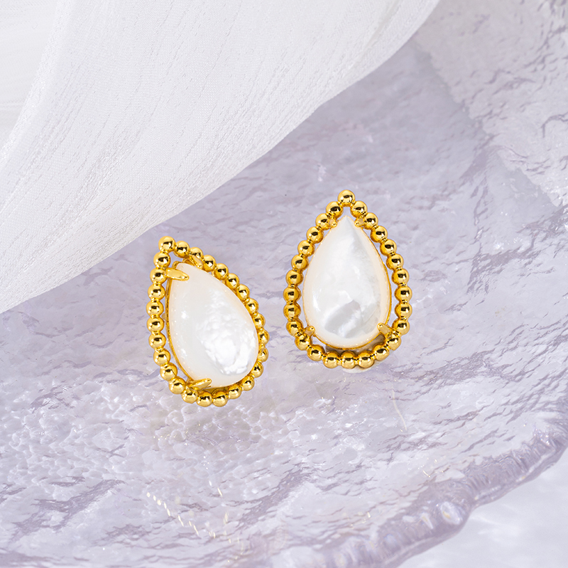 Ocean MOP Teardrop Studs - French Vintage 18K Gold Plated