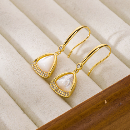 Luxury White MOP Triangular Drop Earrings - Minimalist Korean Design
