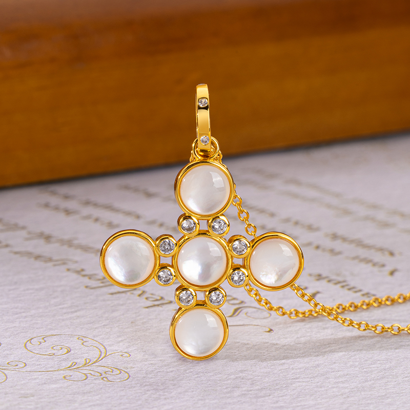 Artistic Cross Collar Necklace |Natural MOP & 18K Gold Plated
