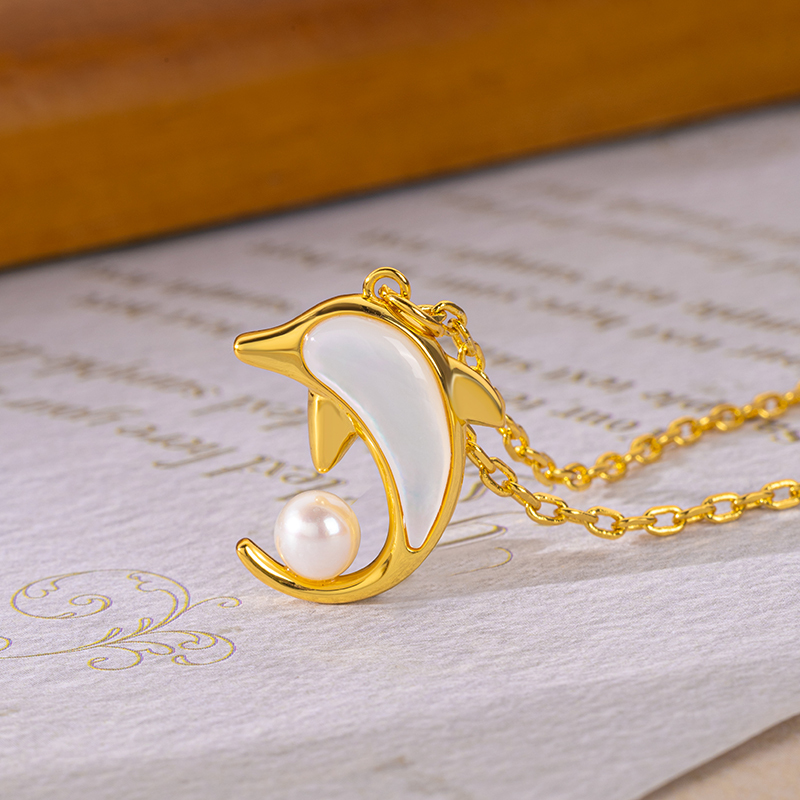 Sweet Dolphin Pendant Necklace | Shimmering White MOP