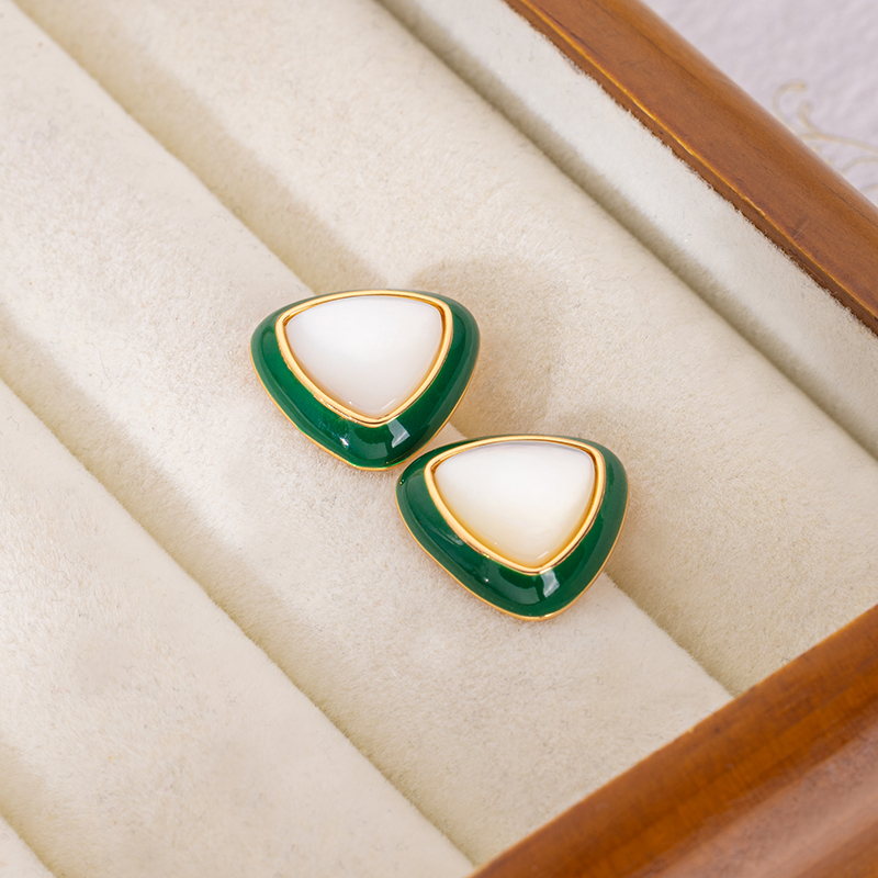 Geometric Enamel Resin Earrings with Natural Mother of Pearl - Luminous