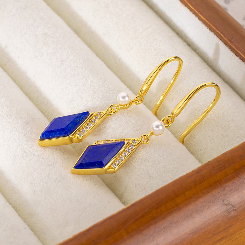 Vintage Faceted Lapis Earrings | Geometric, Petite & Natural