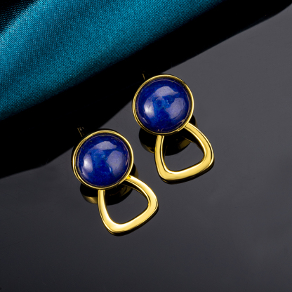 Lapis Lazuli Round Stud Earrings - Unique Modern Jewelry with Artistic Edge (Handcrafted Boho Chic Accessories)