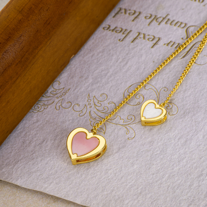 Natural Queen Conch & Mother of Pearl Double Heart Necklace Gift