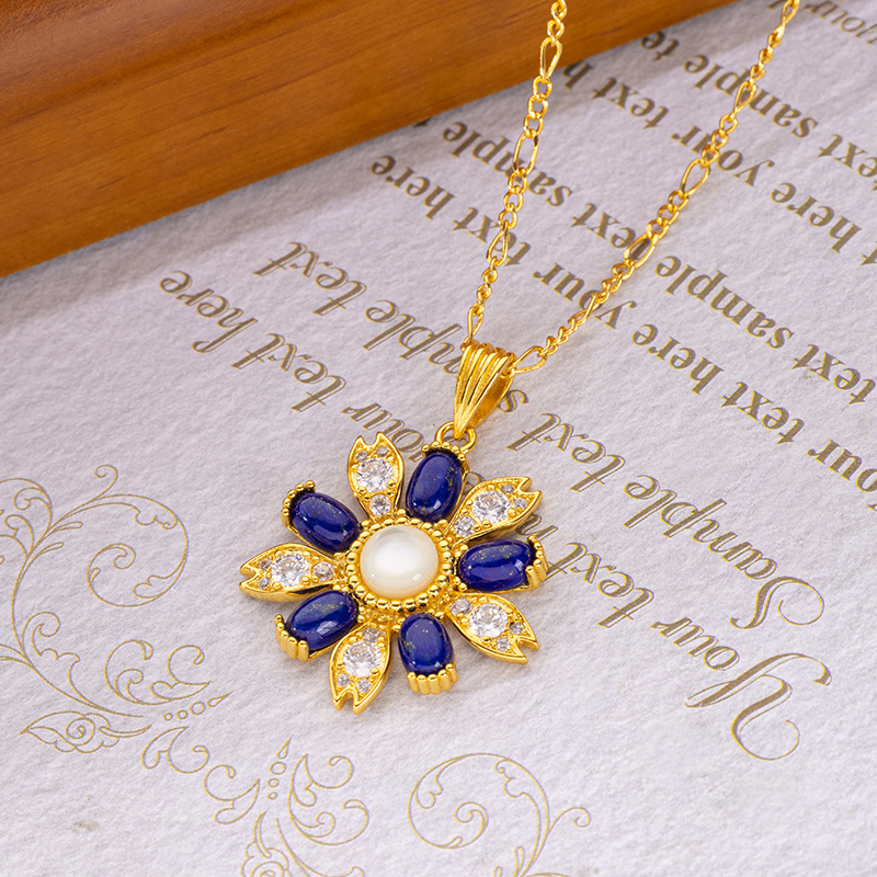 Elegant Lapis Lazuli Necklace: European Floral Pendant